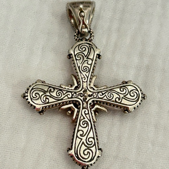 Barbara Bixby Pink/Rhodolite 18k/925 SS Cross Pendant Enhancer - Picture 2 of 3